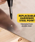 Heavy Duty Automatic Center Punch For Marking And Scribing Holes In Wood And Metal With One Hand Trigger Adjustable Spring Tension Steel Body