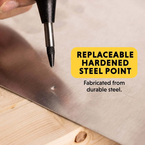 Heavy Duty Automatic Center Punch For Marking And Scribing Holes In Wood And Metal With One Hand Trigger Adjustable Spring Tension Steel Body