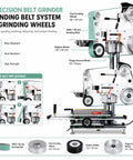 Drop Dead Solid 1500W Belt Grinder Sander 2X72 Variable Speed Floor Machine with flat grinding wheel and sanding belt.
