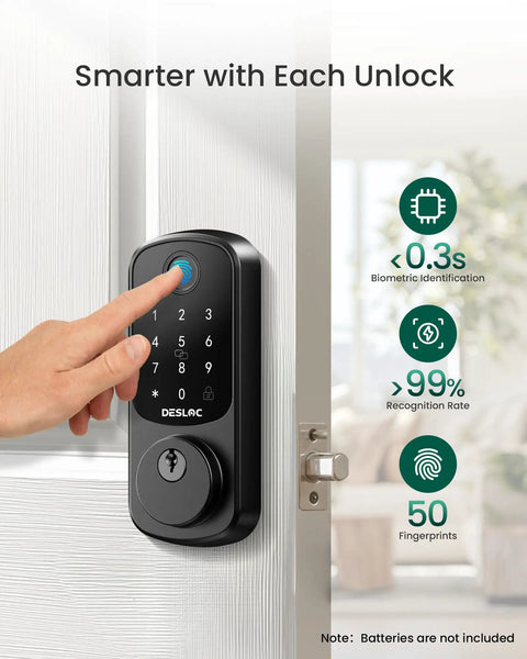 Ultra Secure WiFi Fingerprint Smart Door Lock With Remote App Control And Digital Keypad, featuring biometric unlock and keypad.