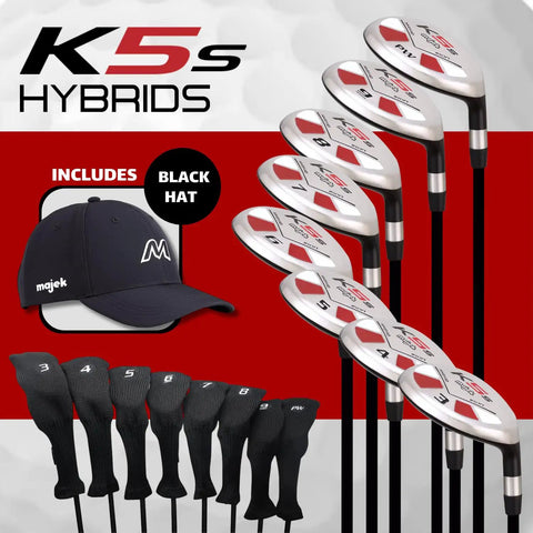Right Handed K5s Hybrid Set For Seniors In Standard Length With Midsize Grips, Includes 3-PW Irons And Hybrids, Graphite Shafts, Senior Flex