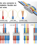 Secure Push Wire Connector Terminal Block Kit For Fast Splicing No Tools Needed Flame Retardant Housing Fits Tight Spaces Copper Conductors Corrosion Resistant Easy Strip In Design Saves You Plenty Of Time And Effort. 2-in 6-out wire connector for 28-12 AWG solid and stranded wires