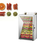 No Sweat 18 Tray Food Dehydrator Machine With Slick Adjustable Temp Timer For Making Beef Jerky Fruit Leather Fresh Herbs And Dog Treats In Your Home Kitchen with assorted dehydrated foods.