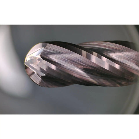 Close-up of Carbide Ball End Mill Bits With Four Flutes And TISIN Coating, One Quarter Inch Shank, Cutting Lengths Up To Two And A Half Inches