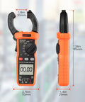Front and side view of Digital Clamp Meter Multimeter 6000 Counts With Auto Ranging True RMS For AC And DC Current And Voltage size details.