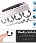 211 Piece E Clip Retaining Ring Set With 14 Sizes 65Mn Steel Heat Treated External Circlips With Tweezers For Gears Machinery And Automotive DIY Projects Durable Retaining Rings shown with a ruler and tweezers