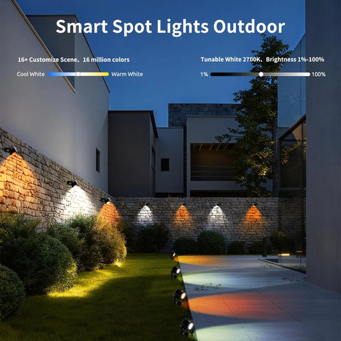8 Pack Smart RGBW Outdoor Landscape Lights With IP65 Waterproof for colorful garden lighting at night, low voltage control