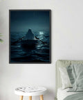Moody Night Ocean Ghost Rowing Boat Poster Canvas Print With Gothic Minimalist Aesthetic Frame For Living Room And Bedroom Decor Black Framed Wall Art A Bold Statement Piece For Modern Home 24x36 Inches