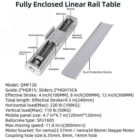 Heavy Duty Built Tough 8 Inch Linear Slide Table With 200mm Stroke And 1605 Ball Screw Fully Enclosed Linear Stage Motion Axis