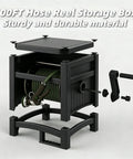Exploded view of 100 Ft Hose Reel Storage Box With Water Hose Holder, showing internal structure and crank handle, black