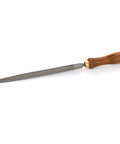 Heavy Duty Ten Inch Cabinet Rasp Smooth Cut Woodworking Essential Long Tapered Shape With Flat And Convex Sides For Badass Rough Stock Removal And Straight Up Refining On Every Joint, featuring a wooden handle and tapered design.
