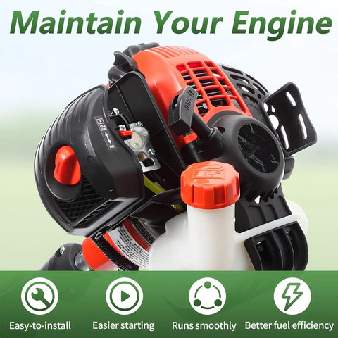 Close-up of trimmer and weed eater with Tune Up Kit With Air Filter And Fuel Filter And Spark Plug For Echo SRM 225 Series