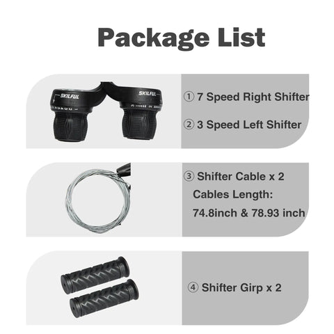 Package list for 21 Speed Twist Shifter Lever Kit For Bikes 3 By 7 Gear Grip Shift