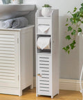 Must Have Slim Bathroom Storage Cabinet With Toilet Paper Holder Stand In Pure White For Tiny Bathrooms And Quick Easy Organization
