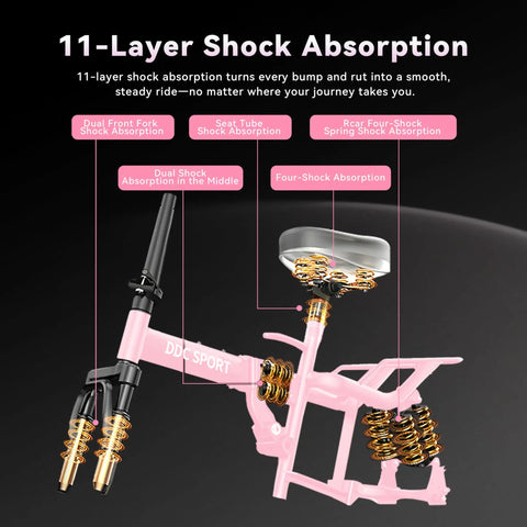 Folding Electric Bike For Adults With 800W Peak Motor Up To 20 MPH shock absorption diagram