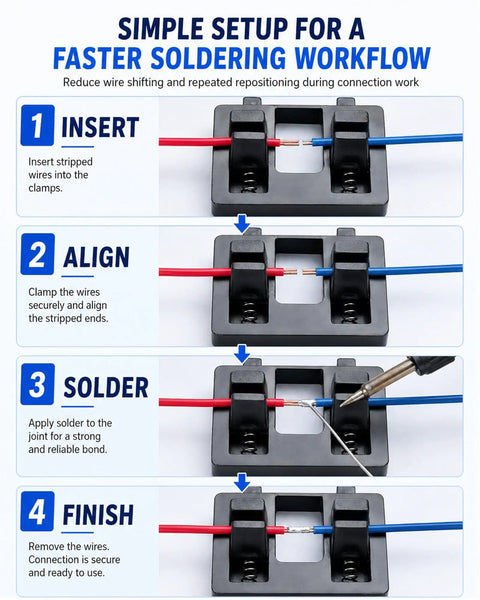 Secure Heavy Duty Spring Loaded Soldering Jig Grips Stripped Wires Snug For Rapid Circuit Board Wiring And Straightforward Diy Electronics Repair Without The Hassle setup steps for efficient soldering workflow.