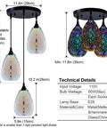 Colorful Glass 3 Pack Pendant Lights For Kitchen Island And Dining Room Modern Farmhouse Style 3D Hammered Glass With Clear Globe Shade 7.8 Inch Diameter Easy Install schematic showing dimensions and specifications