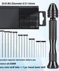 Mini Drill Bit Set 0.5mm To 1.6mm With Pin Vise And Three Claw Keyless Chuck For Easy Bit Change, HSS Twist Drills In Handy Plastic Case, Ideal For Wood Jewelry DIY And Small Metalworking Projects.