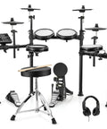 DED-200X Electronic Drum Set With Quiet Mesh Pads And Realistic Feel, 31 Kits And 450 Sounds, 2 Cymbals With Choke, Includes Throne, Headphones