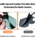 Comparison of double-layered leather against single-layer leather for bookmarks, showing better protection features.