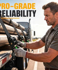 Man using Badass Slick Retractable Ratchet Tie Down Straps For Pickup And Atv Heavy Duty 2 Inch By 15 Foot on cargo.