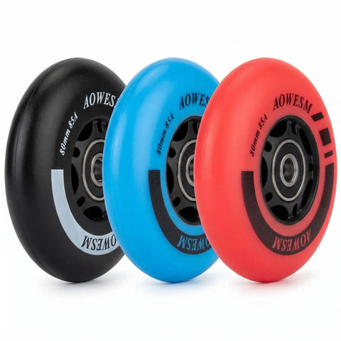 Dope Inline Skate Wheels 72mm 76mm 80mm 85A with ABEC 9 Bearings and Floating Spacers 4 Pack TPU Hub in black blue red colors
