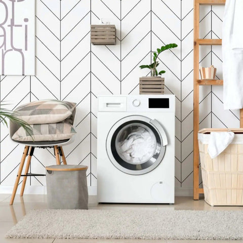 Laundry room with Peel And Stick Black And White Stripe Wallpaper For Quick Room Makeover Self Adhesive Removable Contact Paper