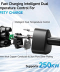 DC fast charging adapter showcasing intelligent dual temperature control, supports 250kW charging for Tesla vehicles.