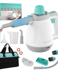 High Powered Handheld Steam Cleaner With Comprehensive Accessory Kit Designed To Nuke Stubborn Grime In Minutes While You Ditch Toxic Chemicals For Fresh House And Spotless Car Results with accessories and cleaning tools.