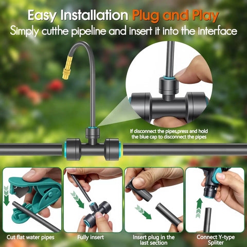 Drip Irrigation Kit With Smart Water Timer For Garden Yard And Greenhouse, 98 Feet Half Inch Hose, 20 Adjustable Copper Nozzles