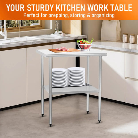 Stainless Steel Work Table 24x30 with Adjustable Undershelf and Backsplash Commercial Grade 430 Stainless Steel Scratch Resistant Easy to Clean