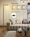 Floor Lamp With Lampshade, 3 Color Temperatures From 3000K To 5000K, 9W LED Bulb Included, Adjustable Lamp Head, Black in living room