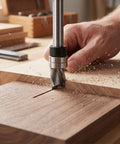 Top Shelf Garosa Spiral Flush Trim Router Bit 3/8 Inch Diameter cutting wood, showing smooth edge and chip removal.