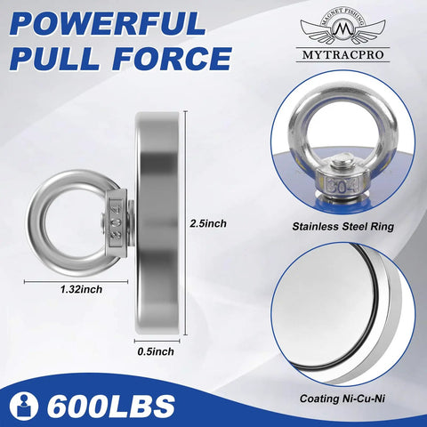 600 Pound Magnet Fishing Kit With 65 Foot Nylon Rope Neodymium Single Sided Magnet For River Treasure Hunting specifications