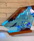 Blue Whale Resin Lamp With Wood Base RGB Ocean Nightstand Light For Coastal Home Office Decor Handcrafted Ocean Gift