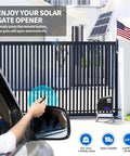 Heavy Duty Solar Sliding Gate Opener for Gates Up To 1300 Pounds with Remote Control and Solar Panel in Use