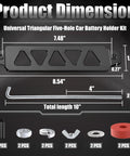 Universal 8.5 Inch Triangular Battery Hold Down Kit With Five Hole Bracket And J Bolts Aluminum Alloy Construction