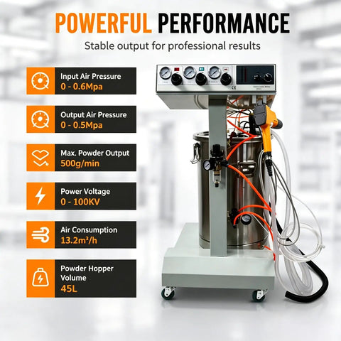 Jaryannix 110V Electrostatic Powder Coating Machine With Fast 500 G Min Output And High Voltage Precision, showcasing controls and powder container.