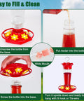 Steps to fill and clean the Outdoor Hummingbird Feeder 2 Pack Ant And Bee Proof Clear 10 Ounce With 6 Flower Shaped Ports.