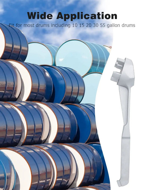 Lightweight Aluminum Drum Wrench for gallon drums opens two inch and three quarter inch bung caps on ten to fifty five gallon barrels