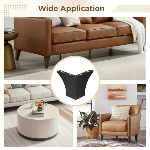 Heavy Duty Black Metal Furniture Legs Set 8 Pcs For Dresser And Cabinet shown under sofa and chair applications
