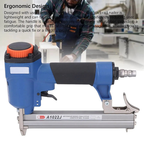 Professional Pneumatic Brad Nailer with ergonomic grip, 20 Gauge Air Nail Gun for upholstery and woodworking tasks.