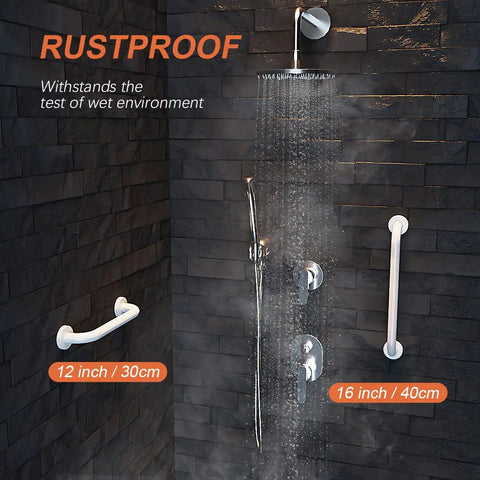 Two Pack 12 Inch Oil Rubbed White Shower Grab Bars With Anti Slip Knurled Grip For Heavy Duty Support installed in shower