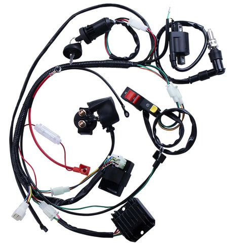 Complete ATV Wiring Harness Kit With Beefed Up CDI Ignition Coil Solenoid Relay Spark Plug Set for Chinese 4 Stroke Quad Dirt Bike Go Kart