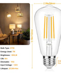 Vintage LED Edison Bulbs 60 Watt Equivalent Dimmable ST58 Filament Lights Old School Glow Warm White 3000K with E26 base