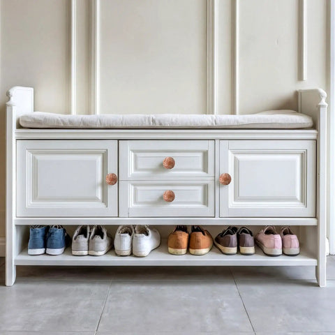 Boho Wood Dresser Knob Set With 10 Screws And Small Wrench Dense Leaf Pattern Resin Cabinet Knobs on white dresser with shoes