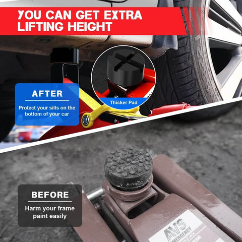 Durable Rubber Floor Jack Pad With Universal Fit, Anti Slip Cross Grooved Protector in use under car