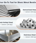 Assorted sheet metals: galvanized, cold-rolled, stainless steel; Heavy Duty 15.25 Inch Sheet Metal Folding Hemming Tool Handheld Bender