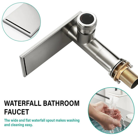 Brushed Nickel Vessel Sink Faucet With Single Hole Easy Install Hot And Cold Basin Mixer Single Handle Vanity Faucet With Deck Plate Cool Modern Waterfall Design For Bathroom Sink Durable Metal Construction