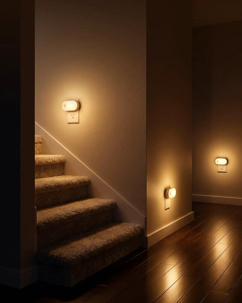 Plug In Night Light With Motion Sensor, Stepless Brightness From 1 To 120 Lumens on stair wall and hallway, dimmable LED.